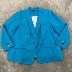 Talbots Plus Blue Linen One Button Blazer Women's size 20W